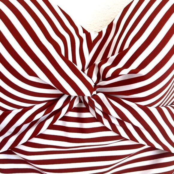 Kona Sol Twist Bandeau One Piece Swimsuit Deep Red and White Stripes Size Small - Picture 8 of 15